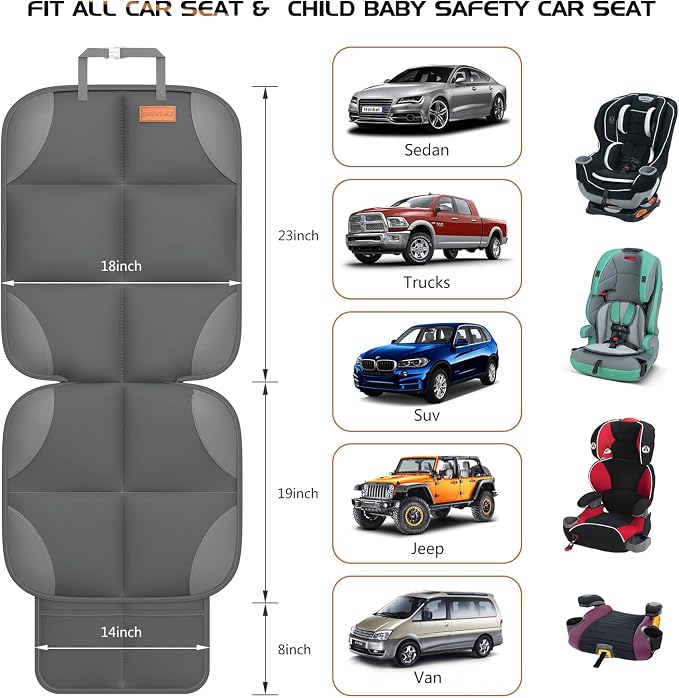 SMART ELF 2-Pack in Gift Box Car Seat Protector, Heavy-Duty Cushion for Child Seats with Extra Padding & Anti-Slip Backing, Storage Mesh Pockets for Car, SUV, Truck (Dark Gray)