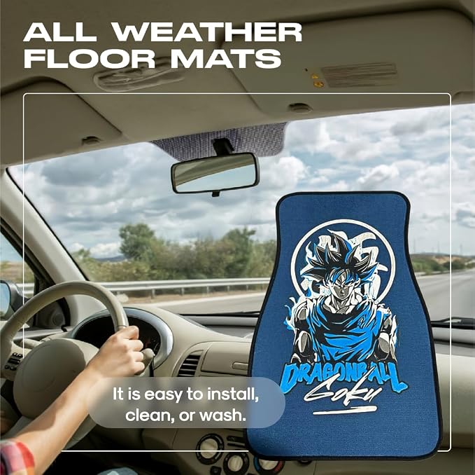 Anime Car Carpet Mat Set of 2 Front, Blue GukooDZB Design Automotive Accessories Interior All Weather Floor Mats Decor with Non Slip Black Anti Skid Backing