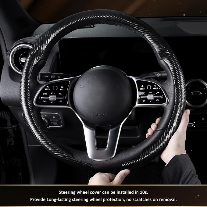 Aimato Car Steering Wheel Cover Carbon Fiber, Ultra-Thin Car Steering Wheel Cover,Comfortable & Breathable Microfiber,Universal Fit for Most Cars