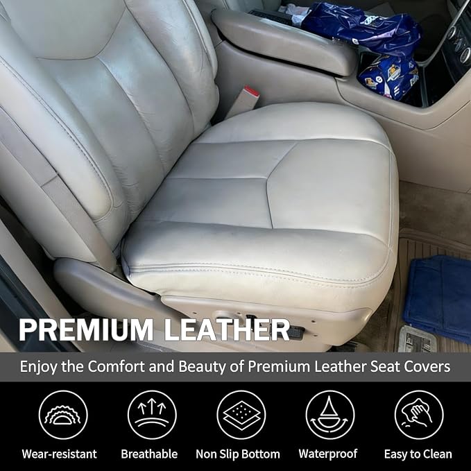 NLQR #522 Driver & Passenger Side Bottom & Top Lean Back Replacement Seat Covers & 2Pcs Seat Armrests Covers Light Tan Compatible with Chevy Avalanche Tahoe Suburban GMC Yukon XL 2003 2004 2005 2006