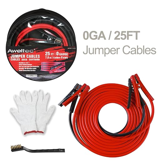 Heavy Duty Jumper Cables,0 Gauge 25 Feet Booster Battery Cable,Automotive Wires with Alligator Clips,600D Fabric Carrying Bag,Safety Gloves and Iron Brush for Cars Truck