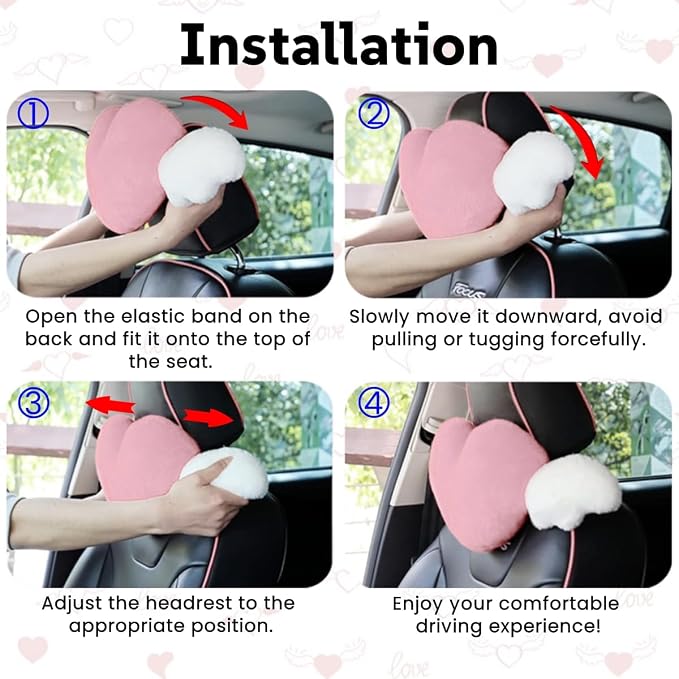 Sexysamba 2 Pcs Heart Shaped Car Headrest Pillow Devil & Angel Wings Neck Pillow Cute Car Seat Decor Neck Support Cushions for Travel Sleeping, Driving, Home, Office, Black Devil