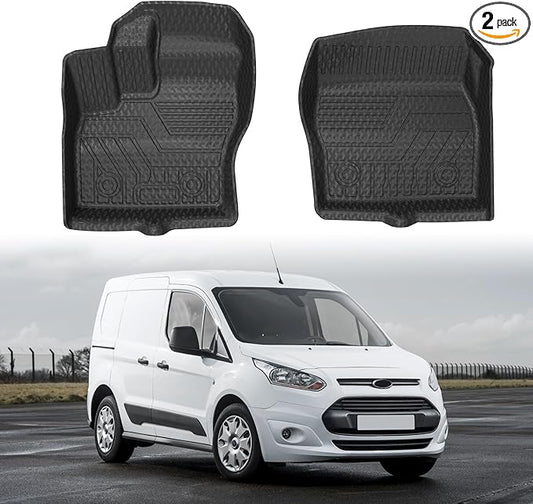 Mixsuper Custom Fit Front Floor Mats for 2014-2021 Ford Transit Connect with Vinyl Flooring and Floor Posts Only, All Weather Floor Liners Durable 1st Row Set Black