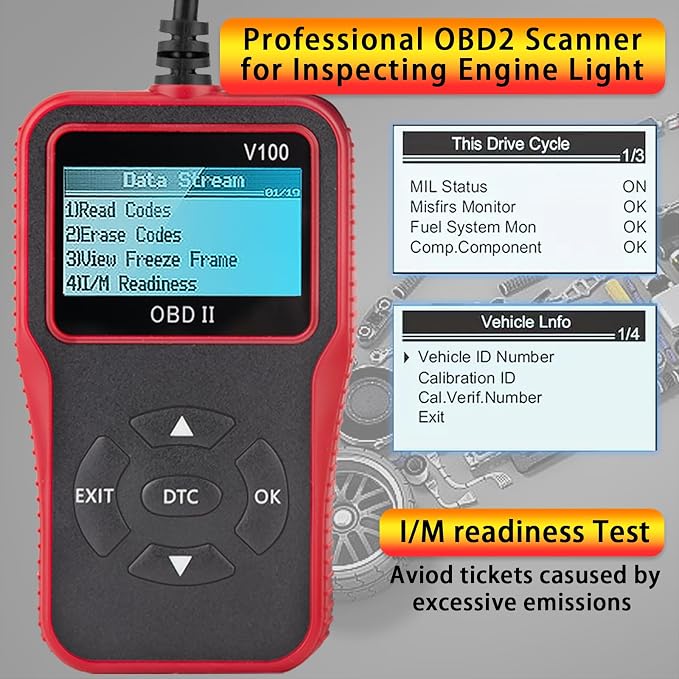 V100 OBD2 Diagnostic Diagnostic Tool Tool, Code Reader, Engine Light Diagnostic Tool, Battery Voltage Tester, for OBD2 Cars & Trucks Since 1996