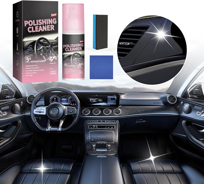 2Pcs Polishing Cleaner Car Interior Spray, Car Interior Cleaner for Rubber, Leather& More, Multi-Surface Cleaning for Car Interior.