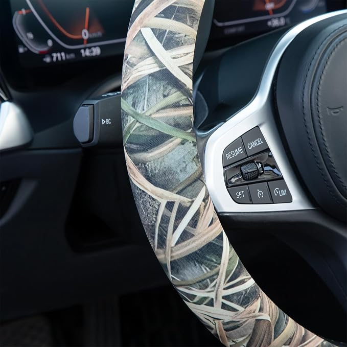Mossy Oak Shadow Grass Blades Steering Wheel Cover Auto Steering Wheel Protector, Anti-Slip, Breathable, Absorbing Sweat, Universal Camo Car Accessories 14.5–15 inch,Fit for Most Car, Trucks, SUV