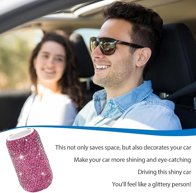 DXNQ Upright Car Lipstick Holder, Bling Strong Adhesive Upright Lipstick Organizer Vehicle Lip Balm Holder, Sparkling Rhinestone Auto Interior Insulating Lip Balm Mount for Women (Pink)