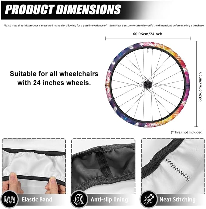 Wheelchair Wheel Covers Tie Dye Painting 2 PCS Wheelchair Tyre Covers Neoprene Wheel Cover for Transport Wheelchair Wheels