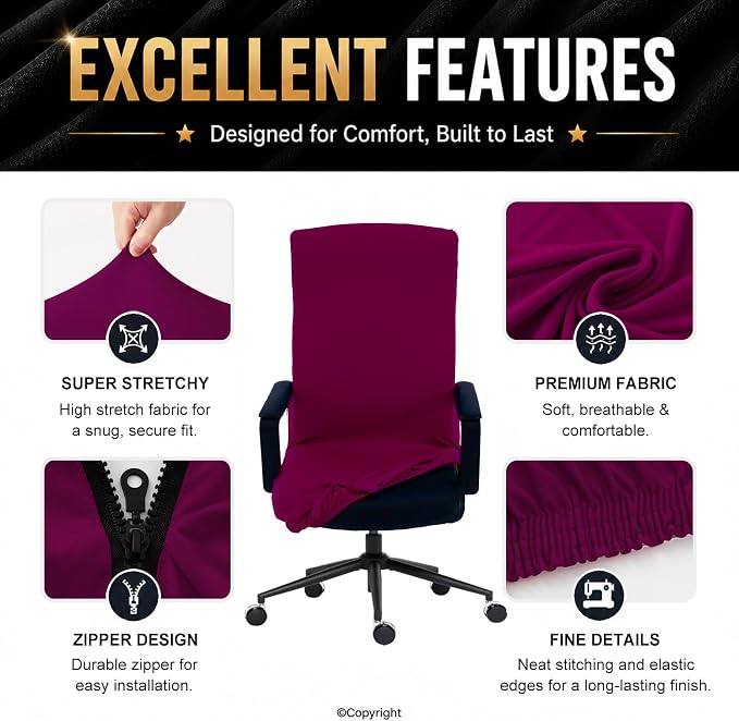 Elastic Computer Chair Cover with Durable Zipper - Protective Removable Washable Universal Office Desk Chair Seat Slip Cover - Stretchy Soft Anti-dust Desk Chair Seat Protector for Dogs, Cats, Pets