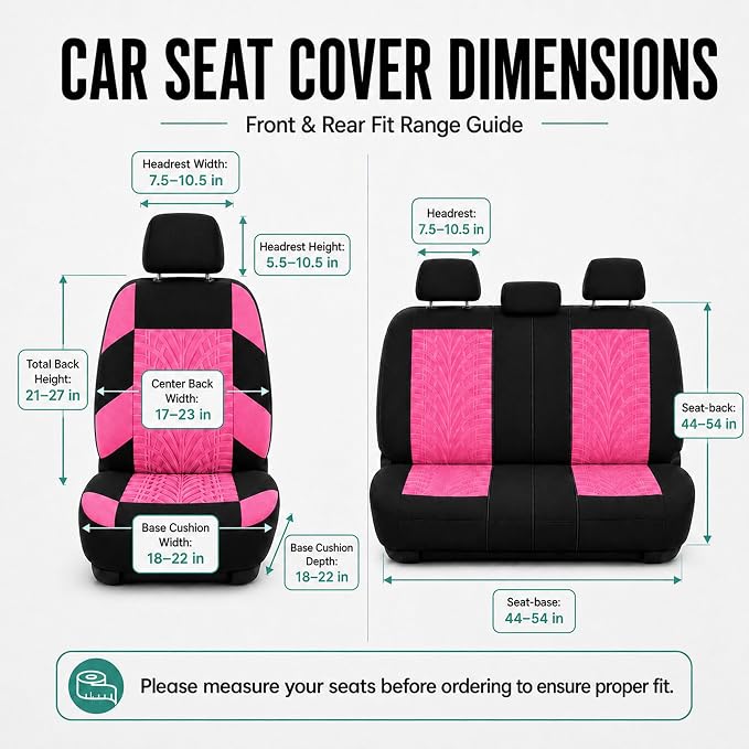 FH Group Full Set Travel Master Car Seat Covers, Airbag and Split Rear Car Seat Cover Universal Fit Interior Accessories for Cars Trucks SUV, Automotive Seat Covers, Pink