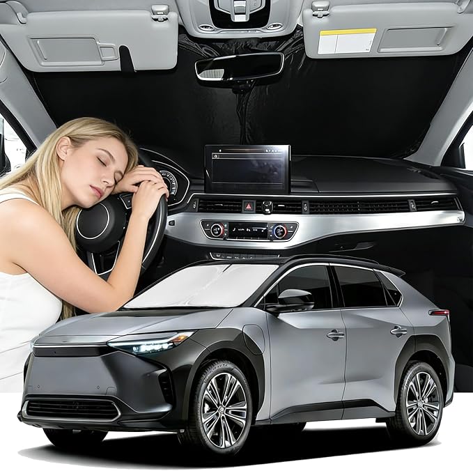 Windshield Sunshade for Toyota BZ4X 2023-2025 2026 Sun Shade 4 Layers | Car Windshield Accessories Upgrade Blocks UV Rays Custom Fit BZ4X 240T Car Window Shades Front Windshield Keep Cool Foldable