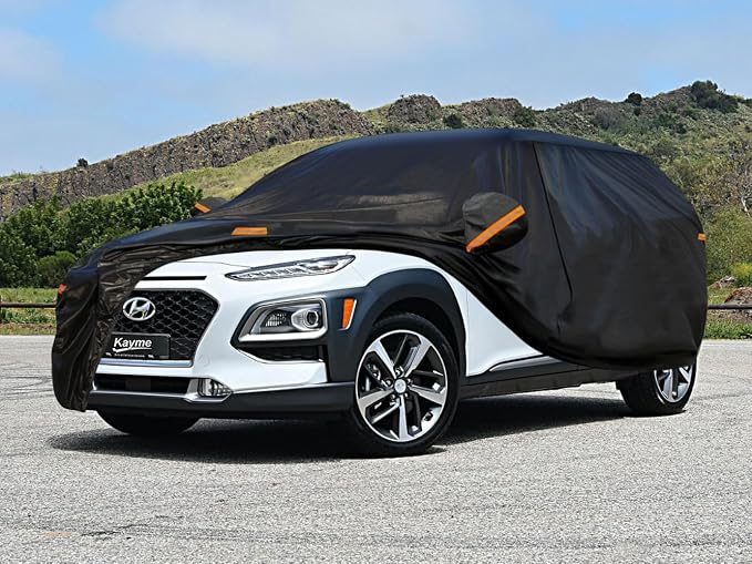 Kayme 7 Layers SUV Car Cover Custom Fit for Hyundai Kona (2017-2026) Waterproof All Weather for Automobiles, Outdoor Full Cover Rain Sun UV Protection.Black