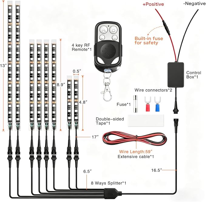 Nilight 8PCS Motorcycle RGB Led Light Kit Waterproof Multi-Color Atmosphere Lights Lamp with 4Key RF Wireless Remote for Harley Davidson Honda Kawasaki Suzuki, 2 Years Warranty (TL-42)