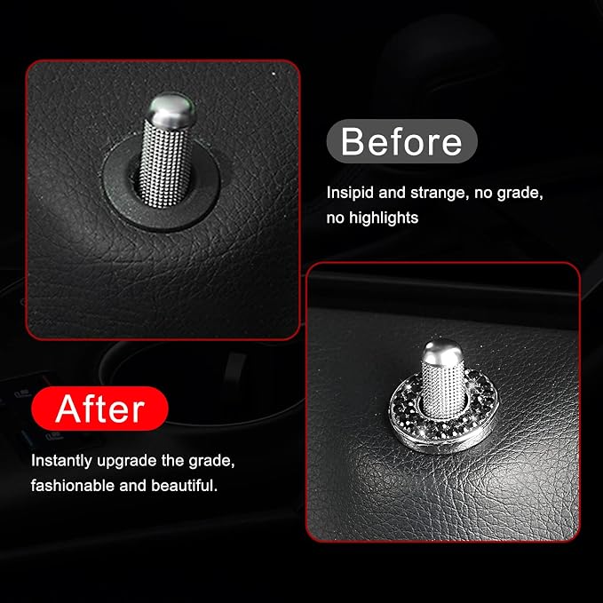 4 Pack Bling Car Inner Door Lock Covers, Rhinestones Pull Rod Bolt Decoration Stickers, Auto Universal Sparkly Door Bolt Cap, Compatible with Mercedes-Benz A/B/C/D/E Class (Black)