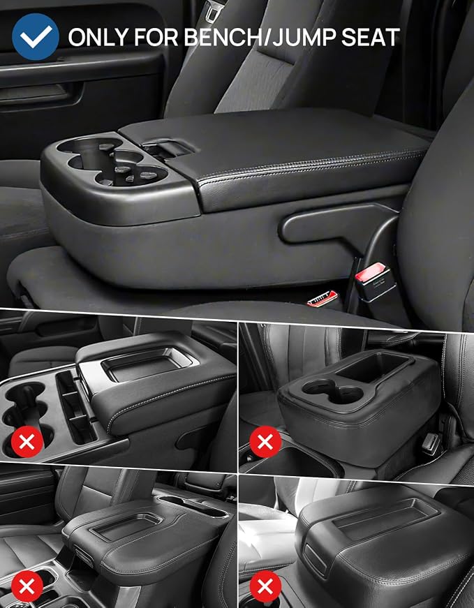 JOYTUTUS Center Console Cover Compatible with 2007-2013 Silverado Sierra Yukon Tahoe Suburban Avalanche Jump Seat, Leather Arm Rest Armrest Cover for Car, Middle Console Cover Replacement for Trucks