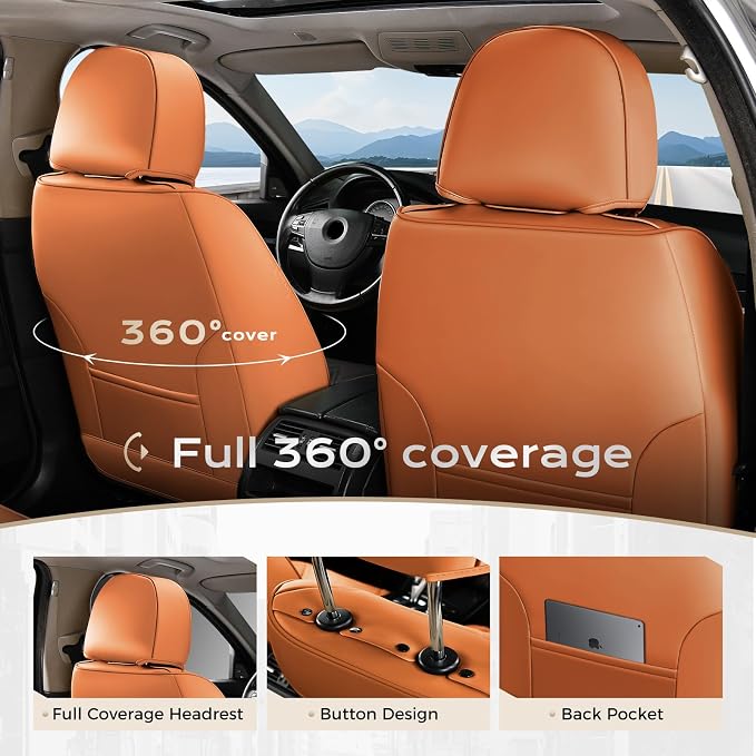 Coverado Car Seat Covers Full Set, Car Seat Protector Waterproof, Nappa Leather Car Seat Cushion, Seat Covers for Cars, Front Seats and Back Universal Fit for Most Cars