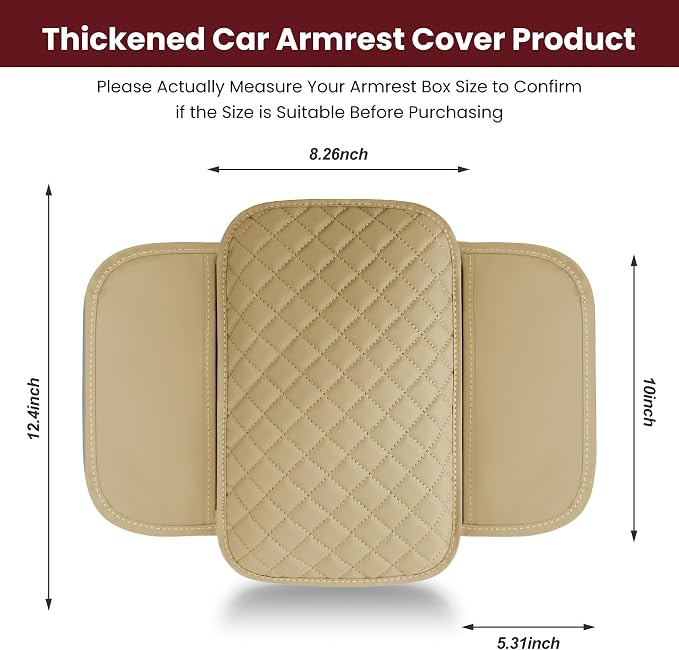 Upgraded Car Middle Center Console Cover,Microfiber Leather Car Armrest Cover Cushion with 2 Storage Bags,Universal Car Armrest Storage Box Car Interior Accessories for Most Vehicles (Beige)