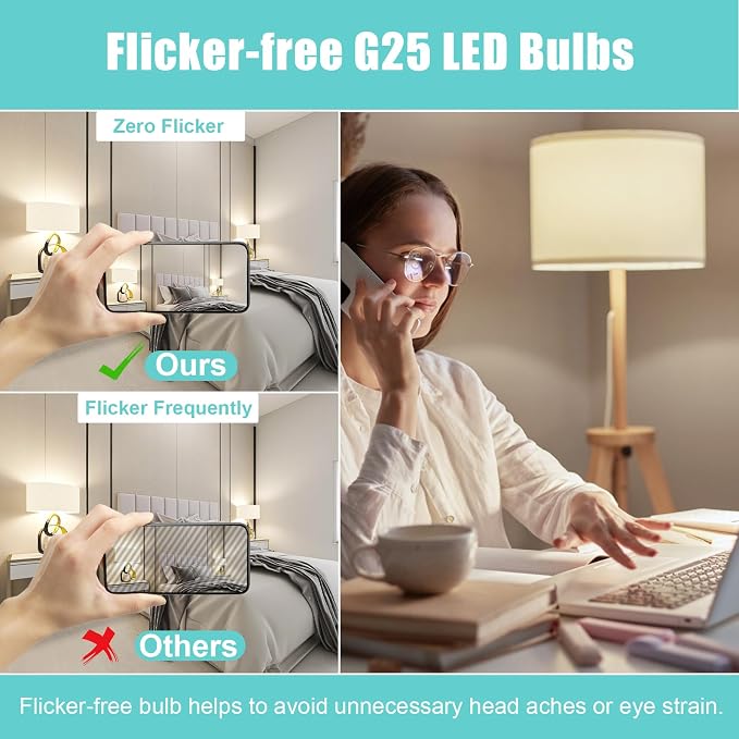 8 Pack Bathroom Light Bulbs, 4000K Natural Daylight LED Globe Light Bulbs,5W 40W Equivalent, E26 Base, G25 Vanity Light Bulb for Bathroom Makeup Mirror, 120V, CRI85+, 500LM, Non-dimmable