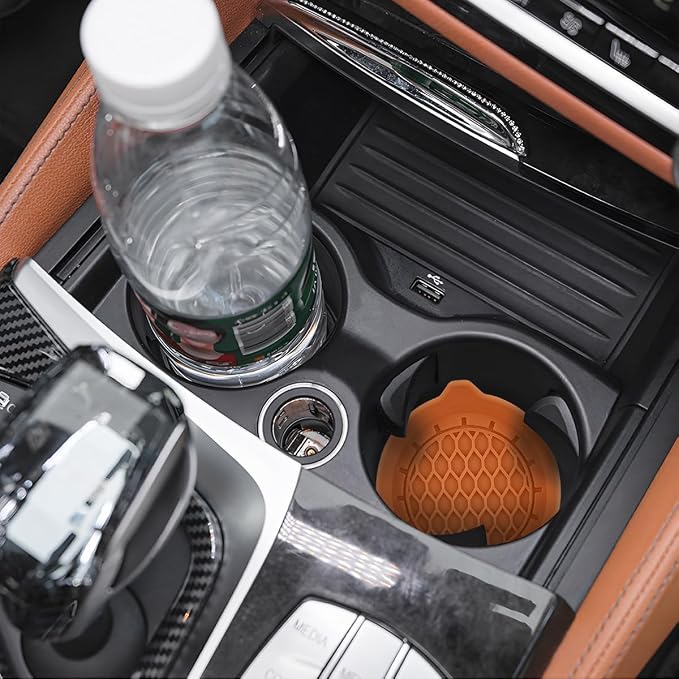 Zpana Bling Car Cup Holder Coaster, 2PCS Crystal Rhinestone Non Slip Waterproof Vehicle Insert Water Bottle Holder Pads, Shockproof Auto Interior Decorative Coasters, Universal Fit (Orange)
