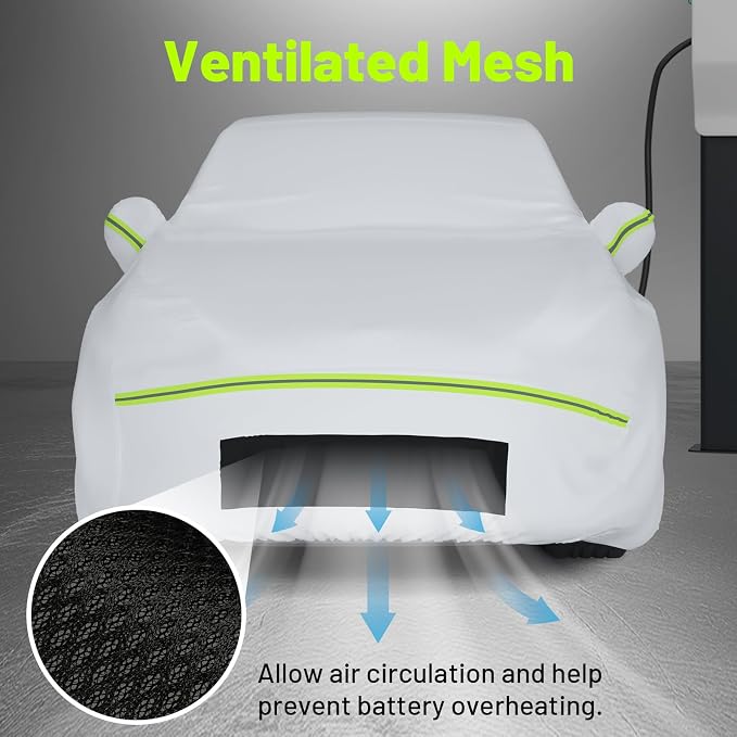 Favoto Car Cover Waterproof All Weather Custom Fit Tesla Model Y | 6 Layers Outdoor Rain Snow Sun Protection with Ventilated Mesh Charging Port Door Zipper