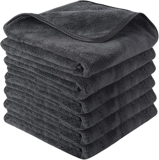 SINLAND Microfiber Car Drying Towels Detailing 16 x 24inch 6 Pack Grey | Ultra Absorbent, Soft, Car Wash Cleaning Cloth, Auto Detailing Towels, 380gsm