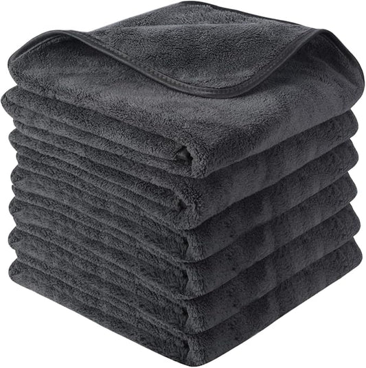 SINLAND Microfiber Car Drying Towels Detailing 16 x 24inch 6 Pack Grey | Ultra Absorbent, Soft, Car Wash Cleaning Cloth, Auto Detailing Towels, 380gsm