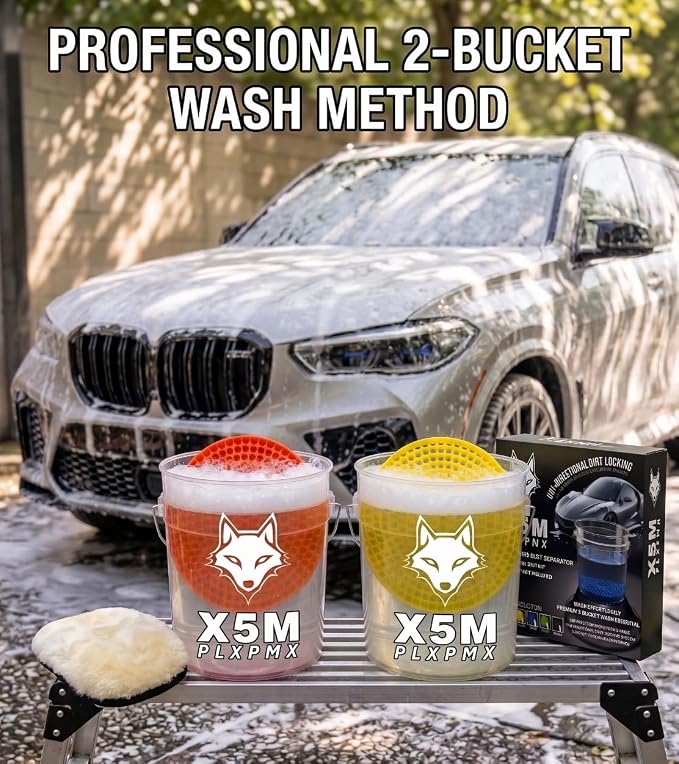 10.4" Heavy Duty Car Wash Bucket Insert (2-Pack) & Wash Mitt Kit - 10.6 oz Detailing Dirt Separator & Grit Trap, Scratch-Free Auto Wash, Fits 3.5 to 5 Gallon Buckets (Orange Kit)