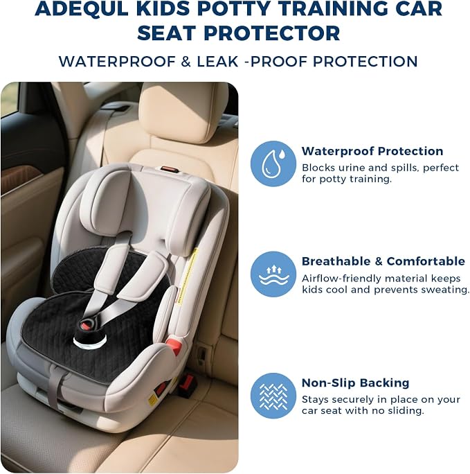 Potty Training Car Seat Protector, 2 Pack Waterproof Piddle Pads Carseat, 100% Leak-Proof Machine Washable Car Seat Liner, Non-Slip Crash-Test Approved Cover for Toddlers (Black)