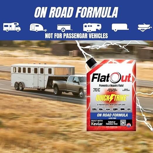 FlatOut QuickStrike Tire Sealant On-Road Formula - Prevent Flat Tires - Seal Leaks - Contains Kevlar - Tubeless Tire Sealant - Fast-Acting Formula - 32 Ounce Bag - Pack of 4