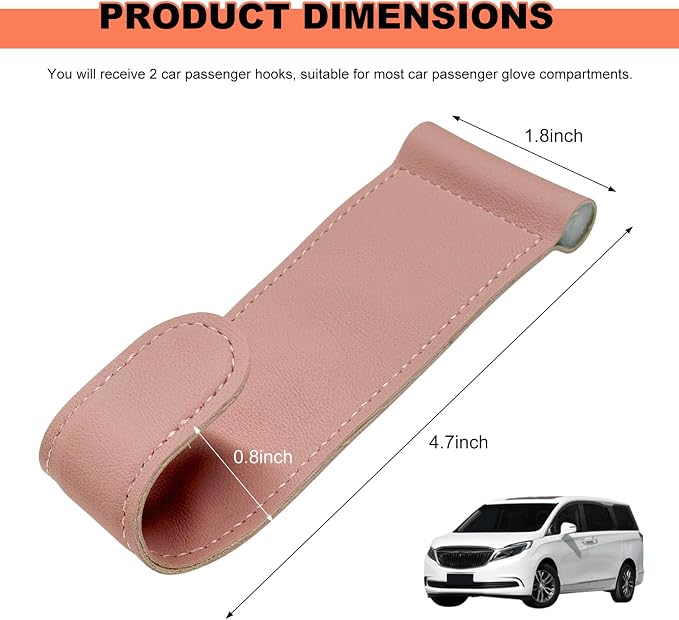 2 PCS Car Co-Pilot Glovebox Hooks, Anti-Scratch Leather Auto Glove Box Storage Hangers, Vehicle Glovebox Organizer Passenger Seat Hanging Hooks for Handbag Purse Umbrellas (Pink)