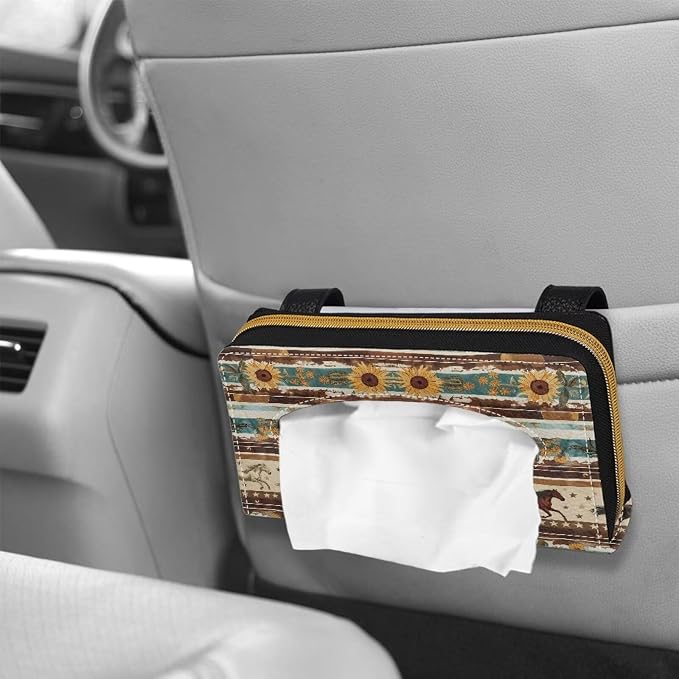 Tribal Horse Sunflower Car Tissue Box Sun Visor Napkin Holder Car Interior Accessories Car Tissue Holder for Car