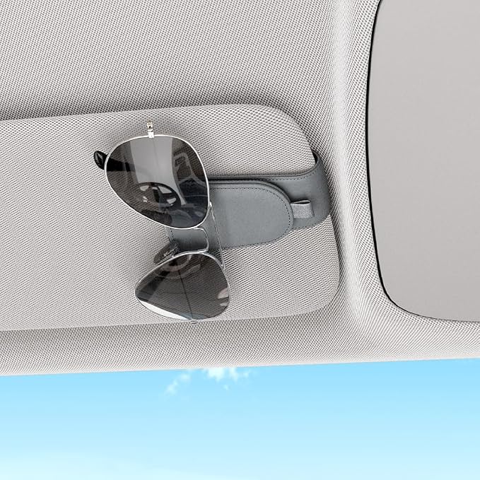 Sotfamily Sunglass Holder for Car Visor, Gray, 2 Packs | Suede Cloth, Magnetic, Organizer for Car Accessories