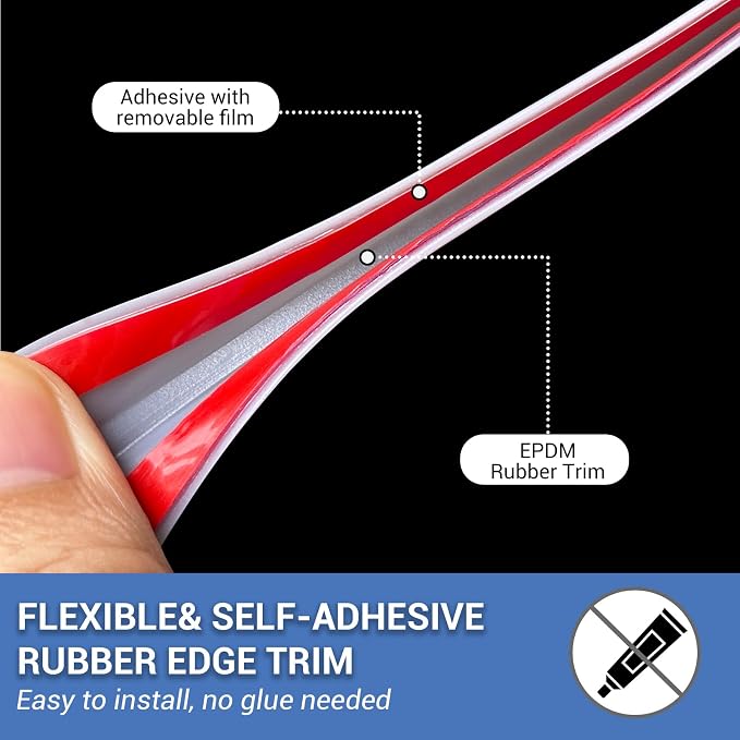 Rubber Edge Trim, Flexible Edge Trim for Sharp Edge, 3/16" U Channel Edge Protector, Self Adhesive Edge Guards for Plywood, Glass, Flexiglass and Sheet Metal Parts, 20Ft, Grey Color