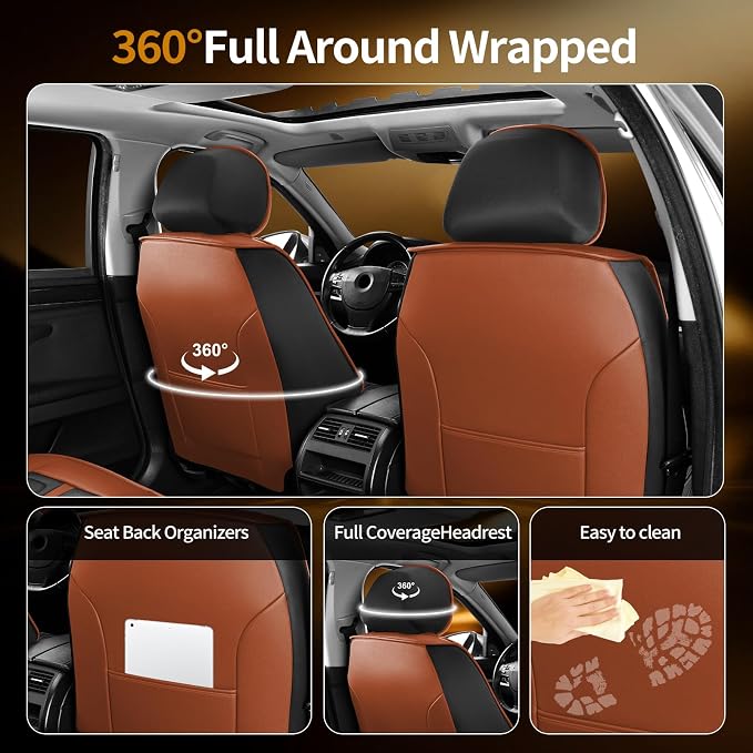 Fit Juke Car Seat Covers Compatible with Nissan Juke 2011-2016 2017.Full Coverage Waterproof Leather,Compatible with Airbag,All - Weather Seat Cushion Protector(Full Set,Brown)