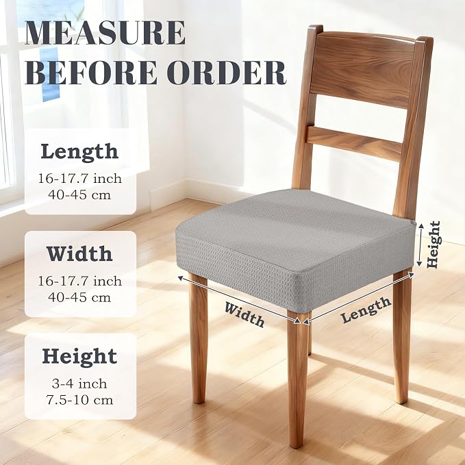 Songrey Waterproof Chair Covers for Dining Chairs, Set of 6, Light Gray | No Rear Seat Covers for Dining Room , Chair Protector Slipcover, Stretch Removable Washable