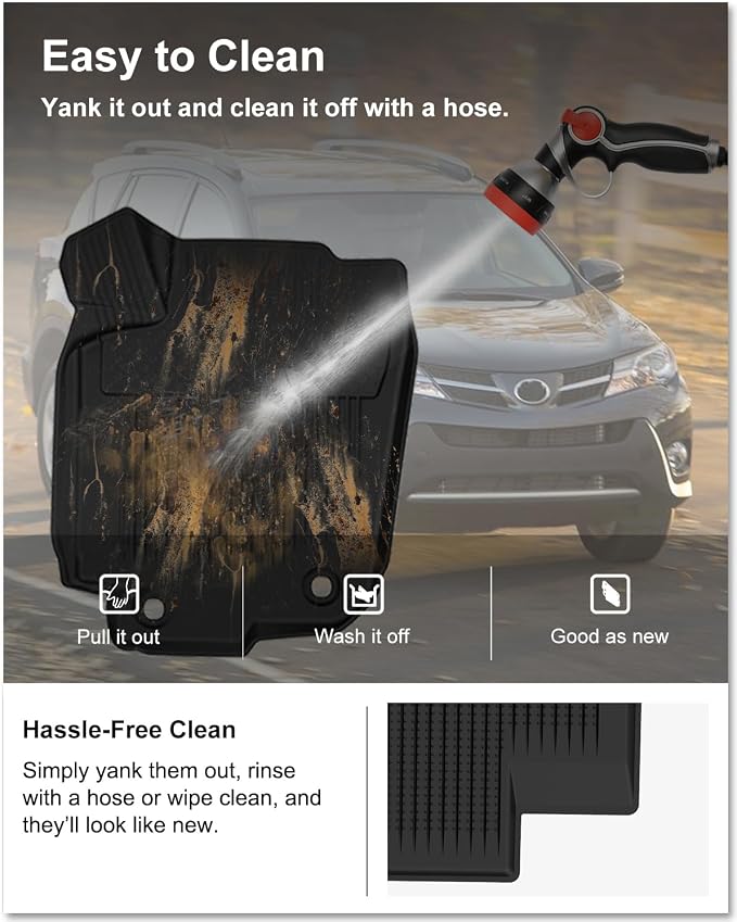 Kiwi Master Floor Mats for 2013-2018 Toyota RAV4 (Non-Hybrid) | OEM Replacement PT908-42165-20, Custom Fit All Weather Car Mats, Heavy Duty TPE Floor Liners, Front & Rear 2 Row Set, Black