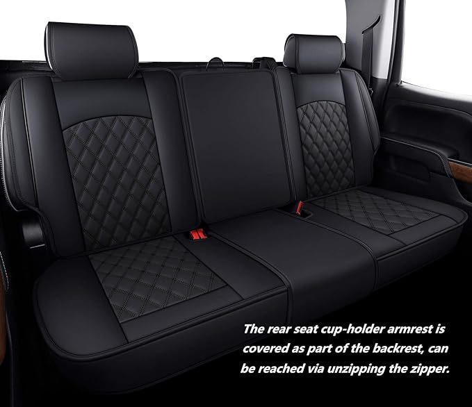 Aierxuan Seat Covers for Truck Chevy Chevrolet Silverado GMC Sierra Pickup 2007-2026 1500 2500HD 3500HD Trail Boss Z71 Crew Double Extended Cab Waterproof Leather Protectors (Full Set, Black)
