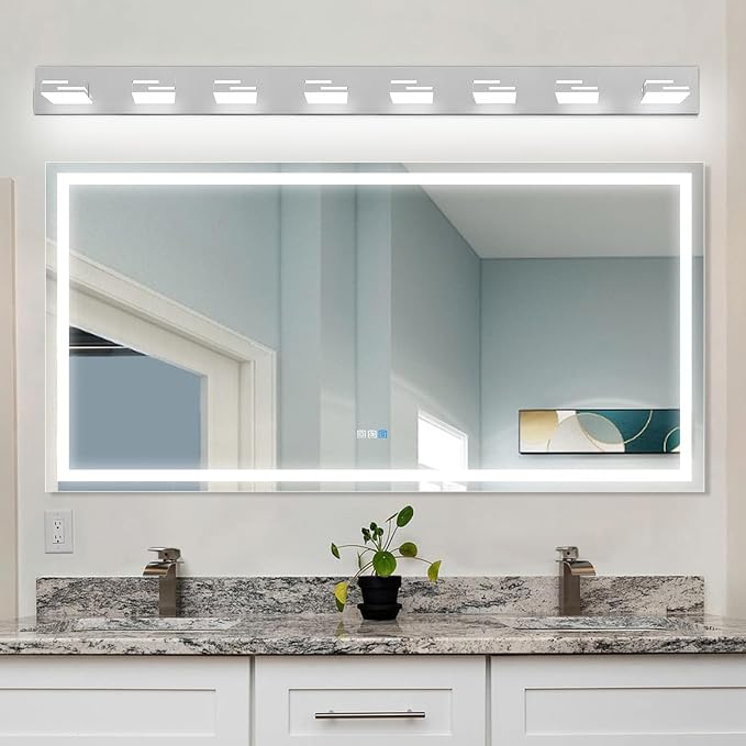 LED Modern Bathroom Vanity Light Fixtures, Dimmable Chrome Vanity Lights for Bathroom Lighting Fixtures Over Mirror, with 360° Rotatable Heads 8-Light 54-inch (Cool White 6000K)
