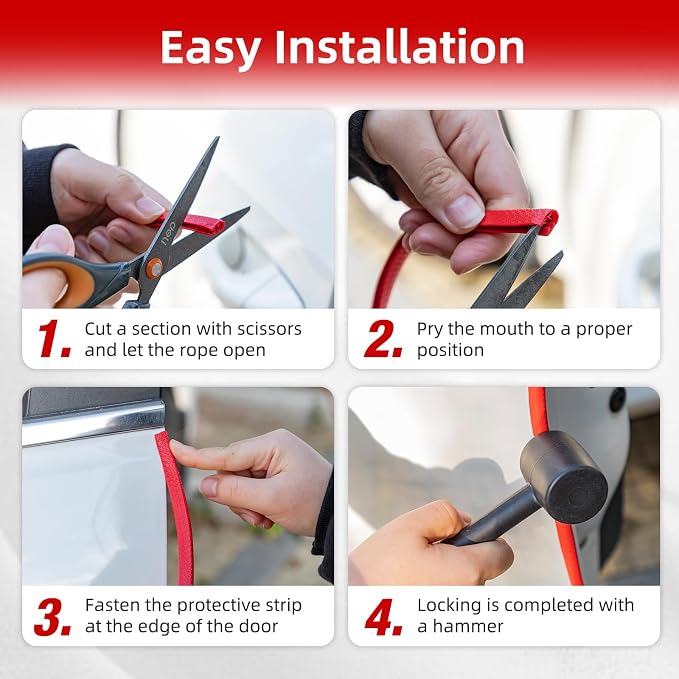SINGARO 16.4Ft (5M) Car Door Edge Guard, No Glue Car Door Entry Guard Protective Strip, Rubber Edge Trim Car Door Protector, Applicable to Car, Truck, SUV and ATV, Car Exterior Accessories（Red）