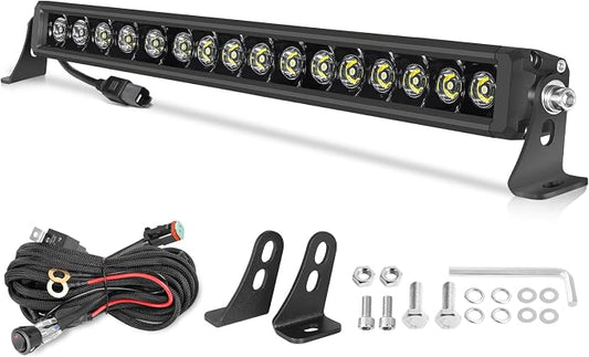 OFFROADTOWN 18 Inch 160W LED Light Bar Single Row Off Road Driving Lights Spot Bumper Grille Bars Slim LED Work Light with Wiring Harness for Truck Pickup UTV SUV Toyota RZR