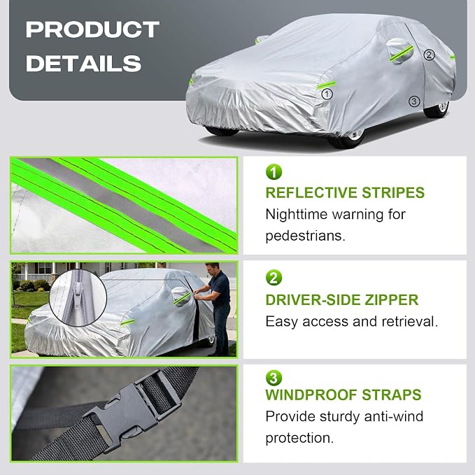 Kaugung Car Cover Custom Fit for 350Z 370Z Z (2002-2026), 6 Layers Waterproof All Weather for Automobiles Full Exterior Cover Rain Sun Snow Protector with Door Zipper. Silver