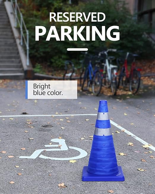 BATTIFE [2 Pack] 18 Inch Collapsible Traffic Cones, Safety Cones, Pop-up Cones with Reflective Collar, for Driving Practice,Road Parking (Blue)