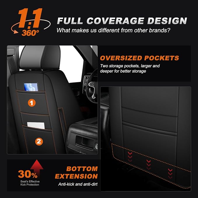 AOMSAZTO Truck Seat Covers for Chevy Silverado/GMC Sierra 1500 (2007-2013) 2500HD/3500HD (2007-2014) - Black/Light Gray Faux Leather Car Seat Cover Full Set(Rear 40/60 Split for Crew Cab)