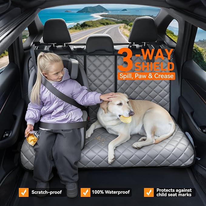 Dog Truck Seat Cover for Back Seat,Waterproof Back Seat Cover for Truck,Heavy-Duty Scratchproof Pu Leather Bench Seat Covers for Trucks Ford F-Series/Chevrolet Silverado/Ram/Jeeps (Grey, X-Large)