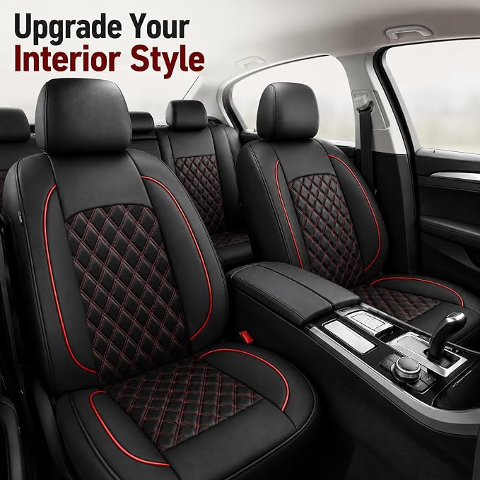 HChengkikz Car Seat Cover, Waterproof Nappa Leather (Black + Red) | Breathable, Airbag compatible, Easy to Install, Universal Fit for Most Cars, Sedans, SUVs, Vans, Trucks