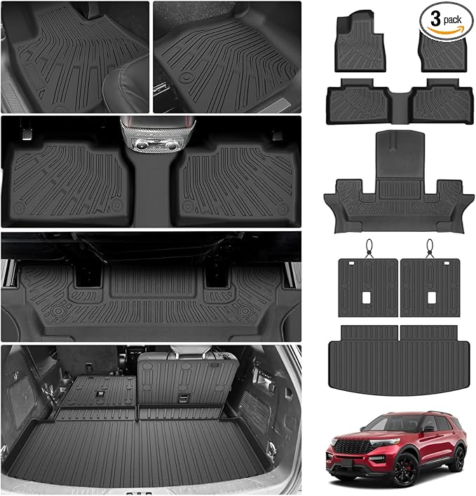 Floor Mats for Ford Explorer 2020-2025 2026 Captain Chairs (Only Fit 6 Seats), All Weather Cargo Liner for Explorer Accessories, Active/ST Line/ST/Platinum Car Accessories, Heavy Duty Car Mats