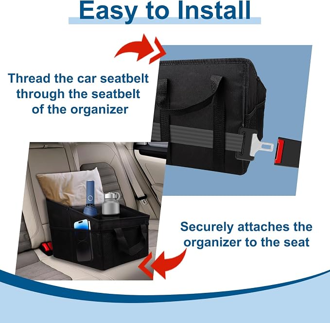 Car Seat Organizer Backseat, Car Organizer, Collapsible Small Car Seat Storage Organizer with Divide, Handles and Mesh Pockets for Front/Rear Consoles Back Seats Traveling and Storing Items