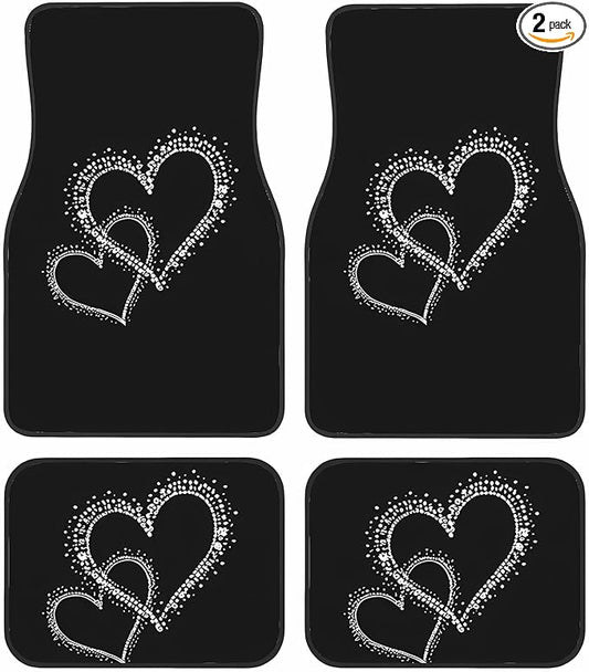 Universal Fit Car Floor Mats Set of 4Pcs, White Heart Pattern All-Weather Front Rear Car Carpet Mats, Non-Slip Car Floor Mat Car Accessories for Automotive Trucks SUV Sedans Vans