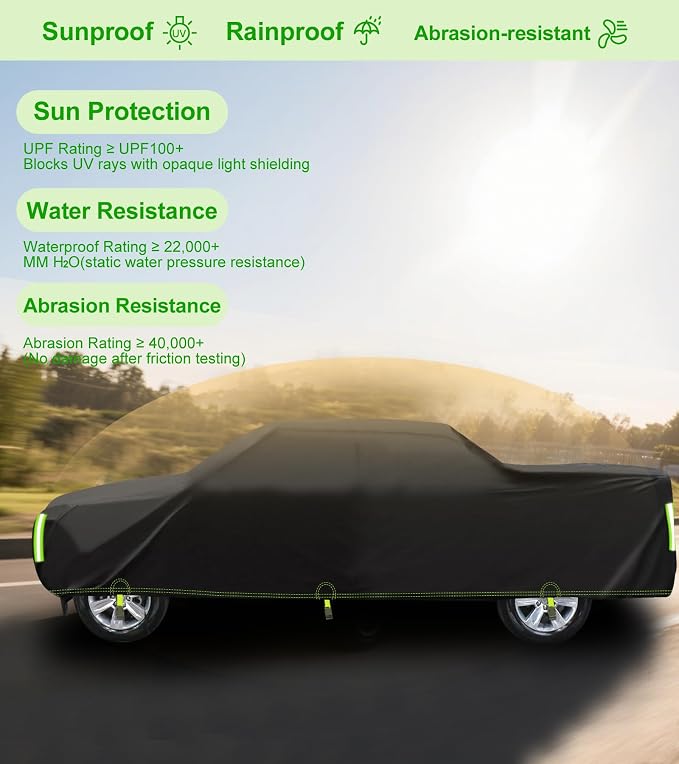 Truck Cover Waterproof All Weather - Heavy Duty Outdoor Pickup Truck Cover Windproof Sun Rain Protection - Universal Fit for Ford F150 Chevy Silverado (Fit Truck: Length Up to 242 inch)