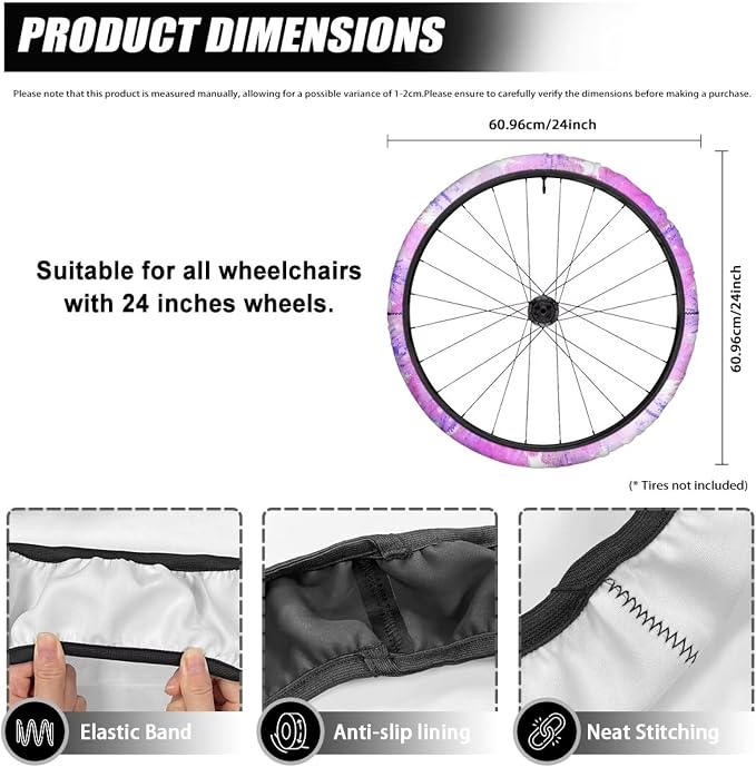 Wheelchair Wheel Covers Purple Tie-Dye Stars Stars 2 PCS Wheelchair Tyre Covers Neoprene Wheel Cover for Transport Wheelchair Wheels